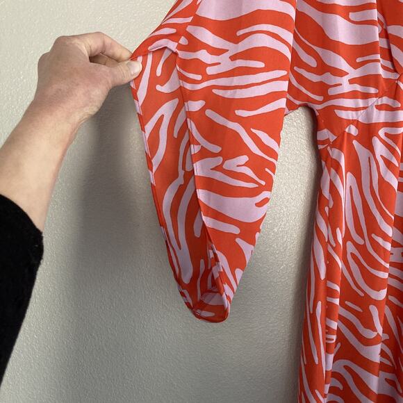 Cabi Saunter Kimono Maxi Dress‎ Sz S High Low Zebra Orange Purple 5795 Faux Wrap - Picture 8 of 16